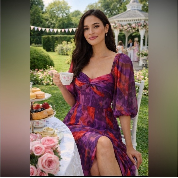 Anthropologie Dresses & Skirts - Anthropologie NWT Hutch Printed Twist-Front Puff-Sleeve Ruffle-Hem Dress XSP